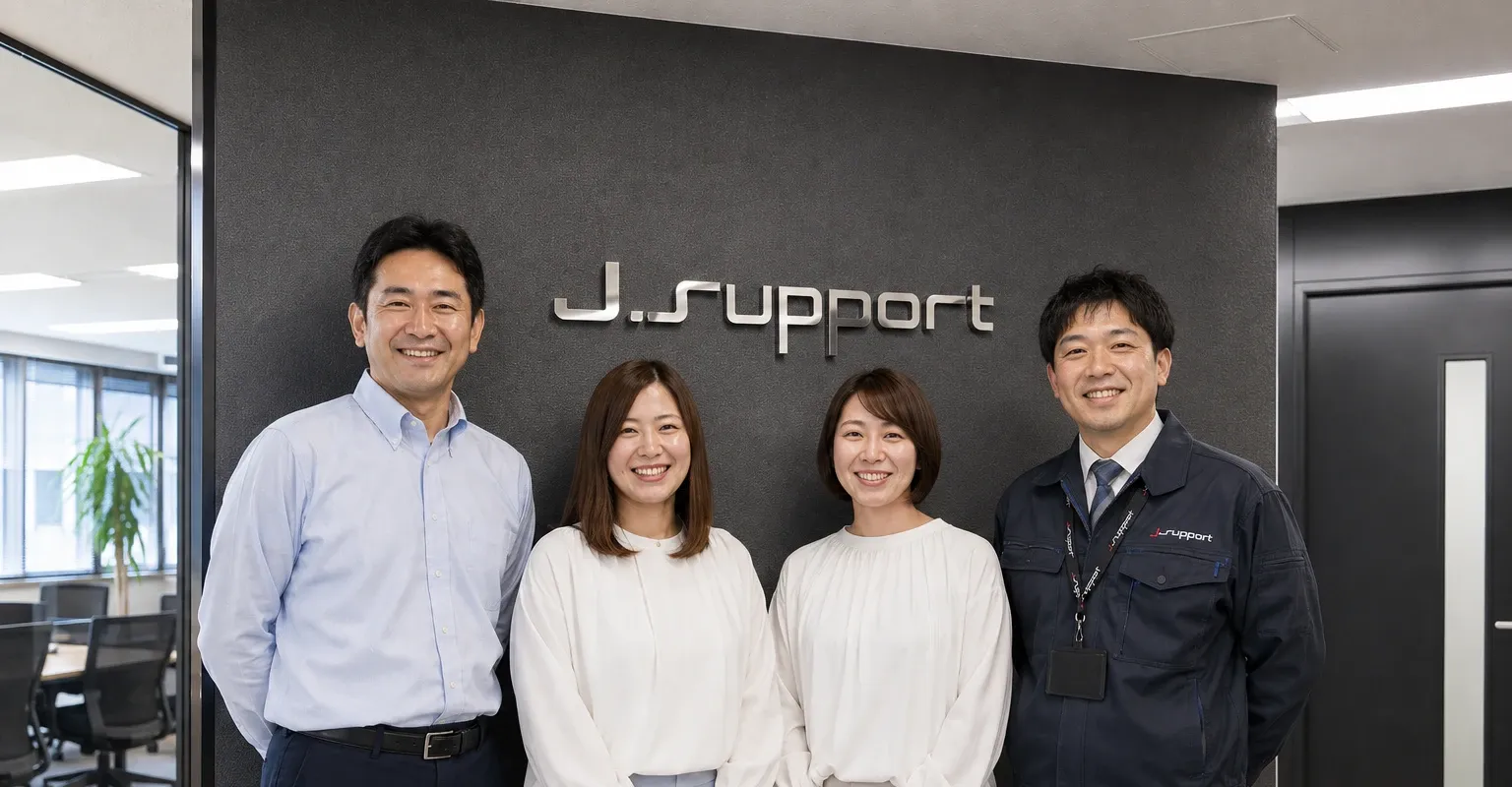 J.supportのオフィスに立つジェイサポートのスタッフ